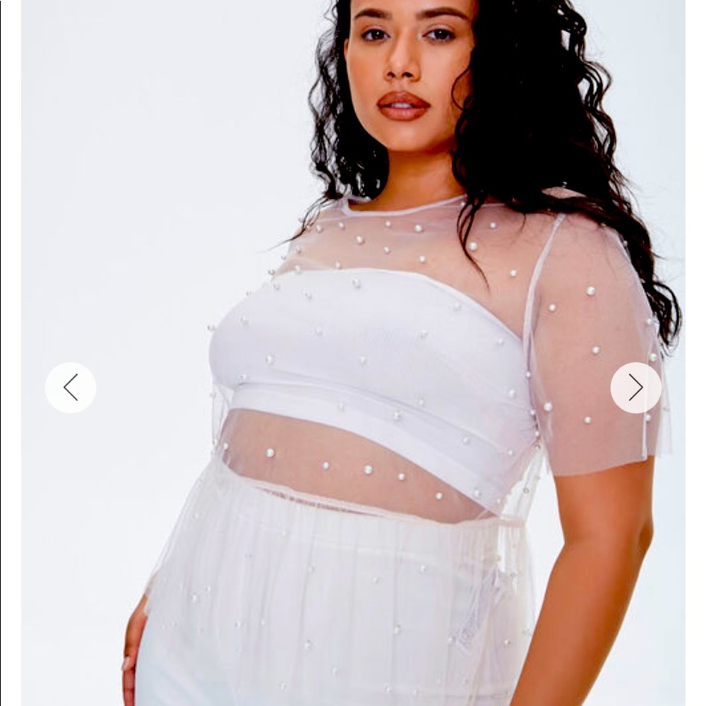 F21 Plus Size Mesh Faux Pearl Top